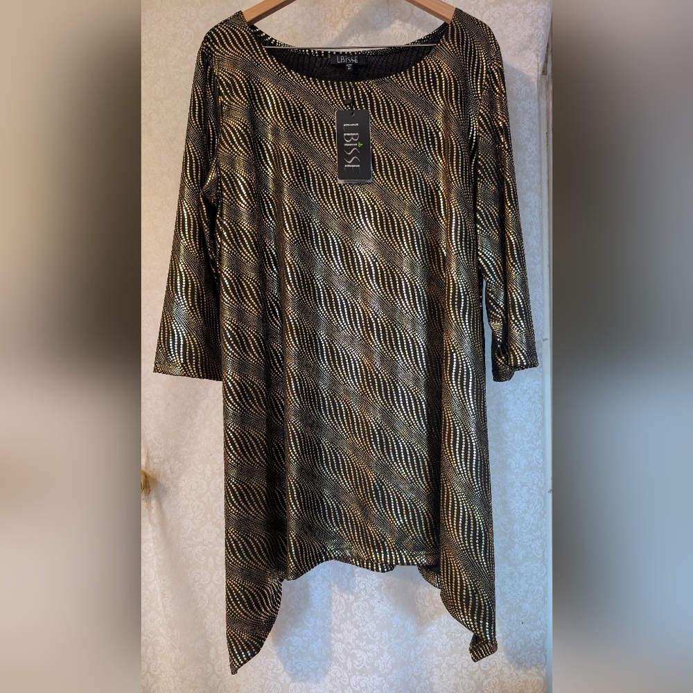 LBISSE‎ New with Tags 3X Tunic Black & Gold